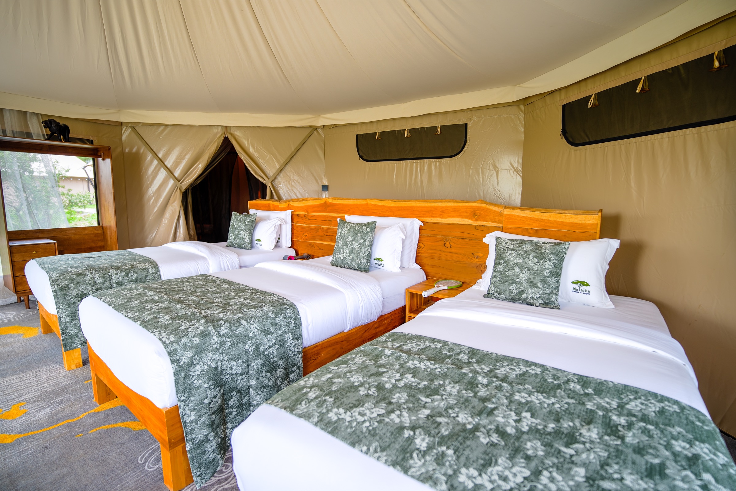 Ndutu luxury tent interior with lake views